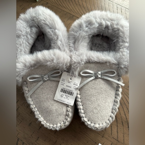NWT J.Crew Heathered Faux-Shearling Moccasin Slippers SIZE 7 - Picture 3 of 4
